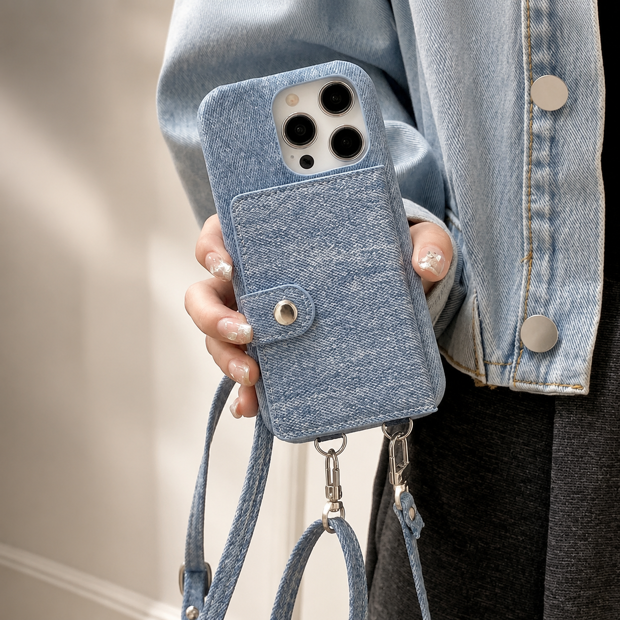Premium iPhone Case Wallet Crossbody Flip Cover RFID Blocking Card Holder PU Leather Magnetic Closure Shockproof Full Coverage Strap Design Protective Case