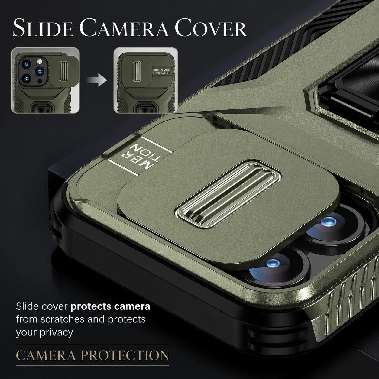 Premium iPhone Case Shockproof Protective Cover Full Coverage Sliding Camera Lens Guard Rotary Stand Anti Slip Grip Durable Matte Design Hard Back