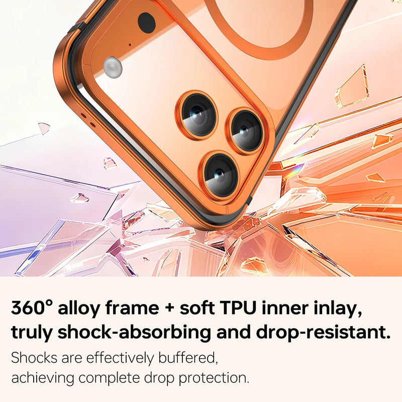 Premium iPhone Case MagSafe Compatible Magnetic Clear Back Aluminum Frame Shockproof Protective Cover Camera Lens Guard Slim Full Coverage Design