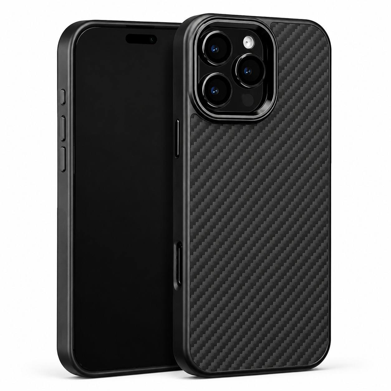 Premium iPhone Case Carbon Fiber Aramid Armor Cover Metal Frame Shockproof Full Coverage Anti Scratch Wireless Charging Slim Protective Design