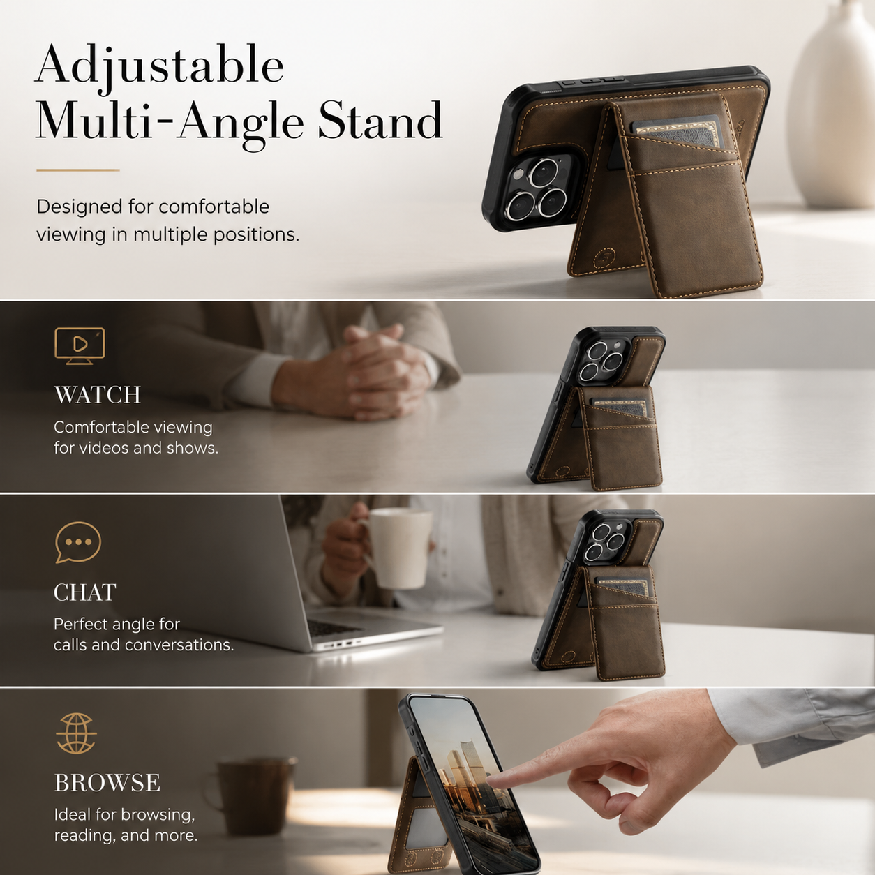 Premium iPhone Case Magnetic Detachable Wallet Flip Cover PU Leather Card Holder Cash Pocket Wrist Strap Shockproof Full Coverage Protective Design