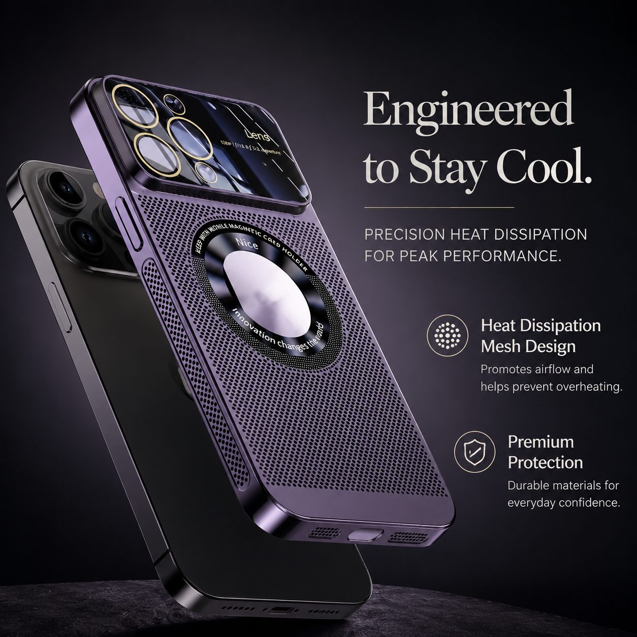 Premium iPhone Case MagSafe Compatible Magnetic Protective Cover Cooling Mesh Back Shockproof Camera Lens Protection Slim Full Coverage