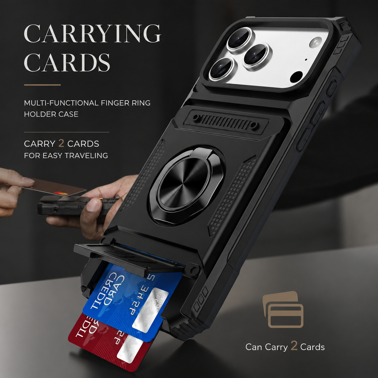 Premium iPhone Case Magnetic Rotating Ring Kickstand Wallet Cover Shockproof Card Holder Heavy Duty Protective Full Coverage Anti Scratch Design
