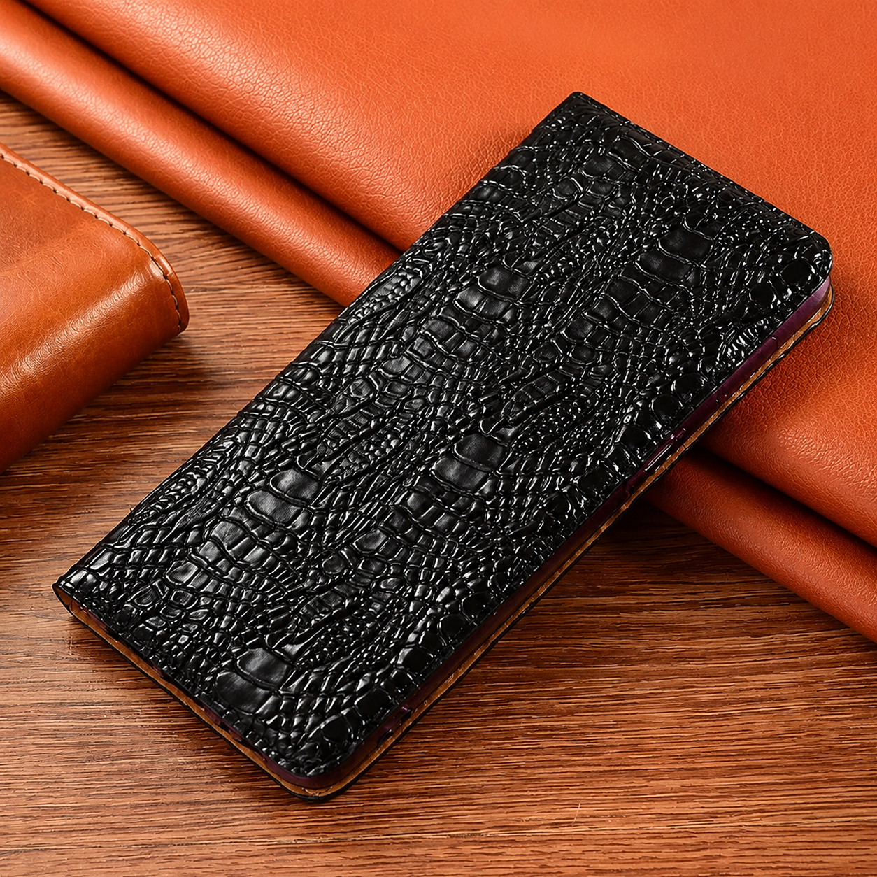 Premium iPhone Case Genuine Leather Wallet Flip Cover Card Holder Crocodile Texture Shockproof Protective Cover Anti Scratch Slim Full Protection