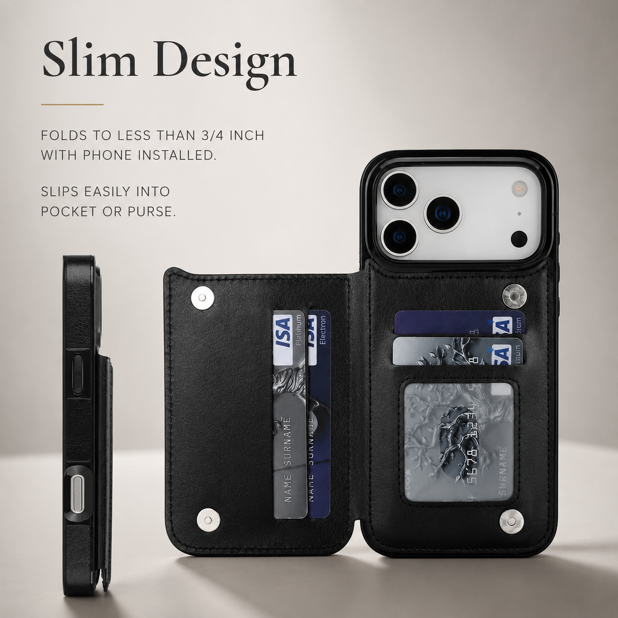 Premium iPhone Case Magnetic Flip Wallet Cover Card Holder Kickstand Shockproof Protective Faux Leather Camera Lens Guard Full Coverage Design