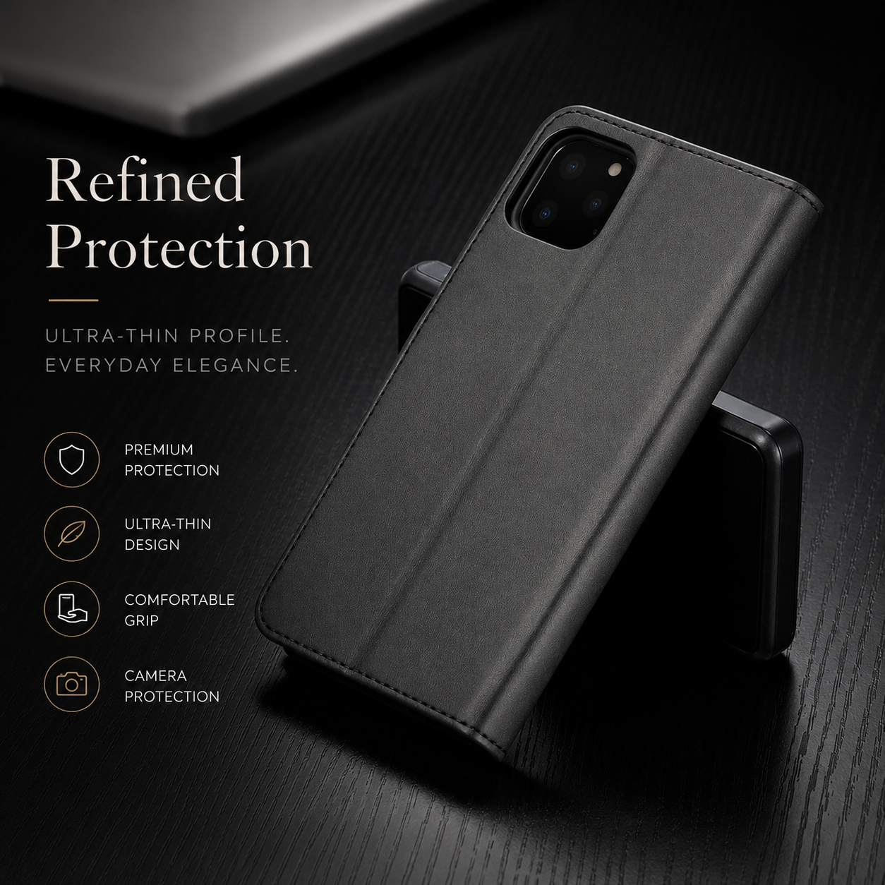 Premium iPhone Case Leather Wallet Flip Cover Card Holder Magnetic Closure Shockproof Camera Protection Slim Full Coverage Protective Design