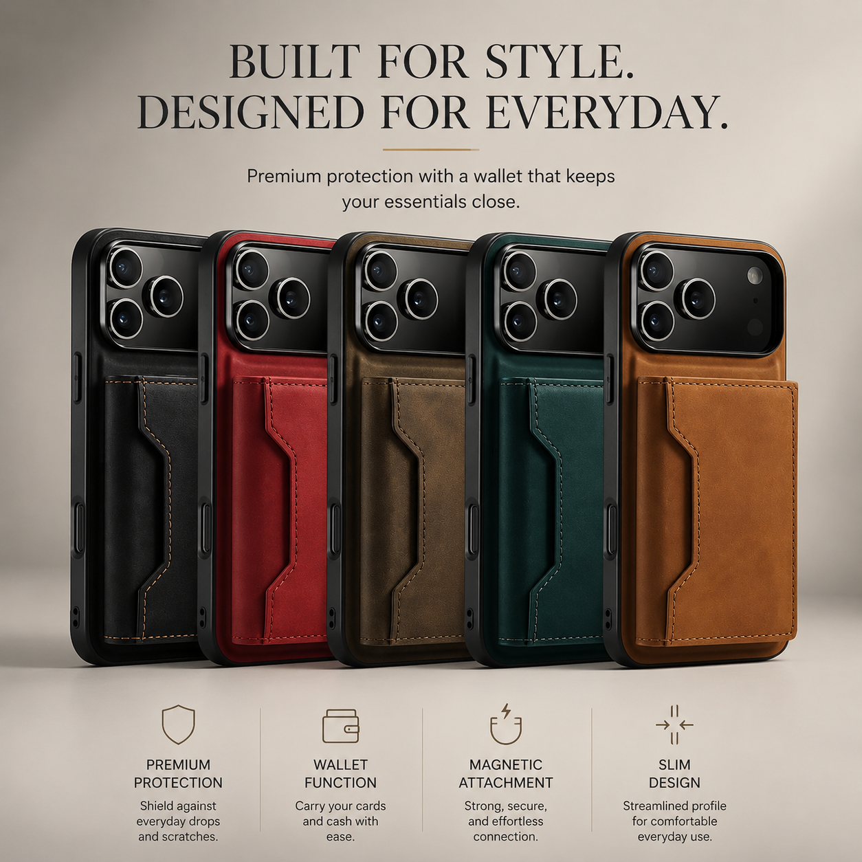 Premium iPhone Case Detachable Magnetic Wallet Cover Leather Card Holder Kickstand Shockproof Protective Cover Anti Scratch Full Body Slim