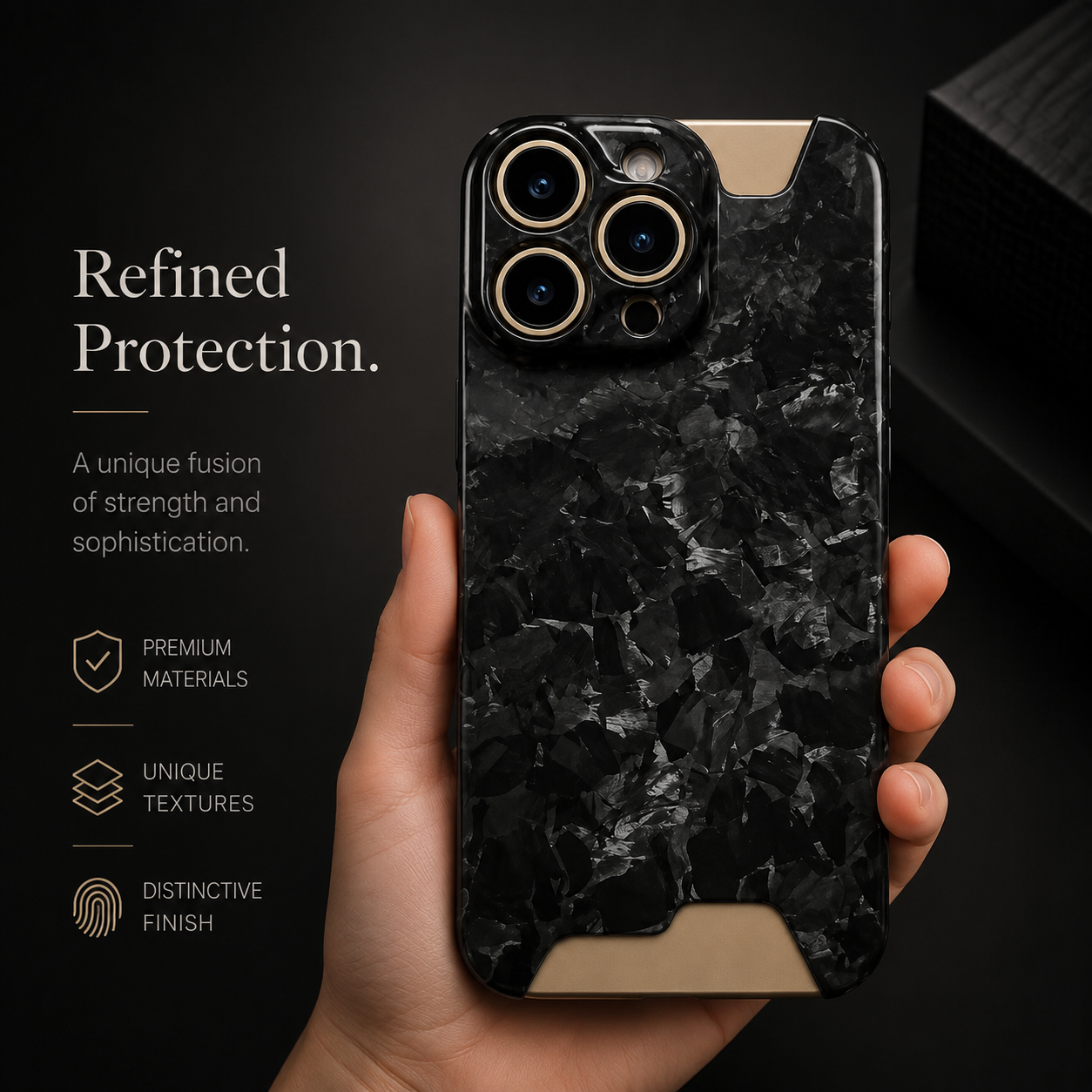 Premium iPhone Case Forged Carbon Fiber Cover Ultra Thin Glossy Lightweight Scratch Resistant Half Wrapped Slim Protective Wireless Charging Design