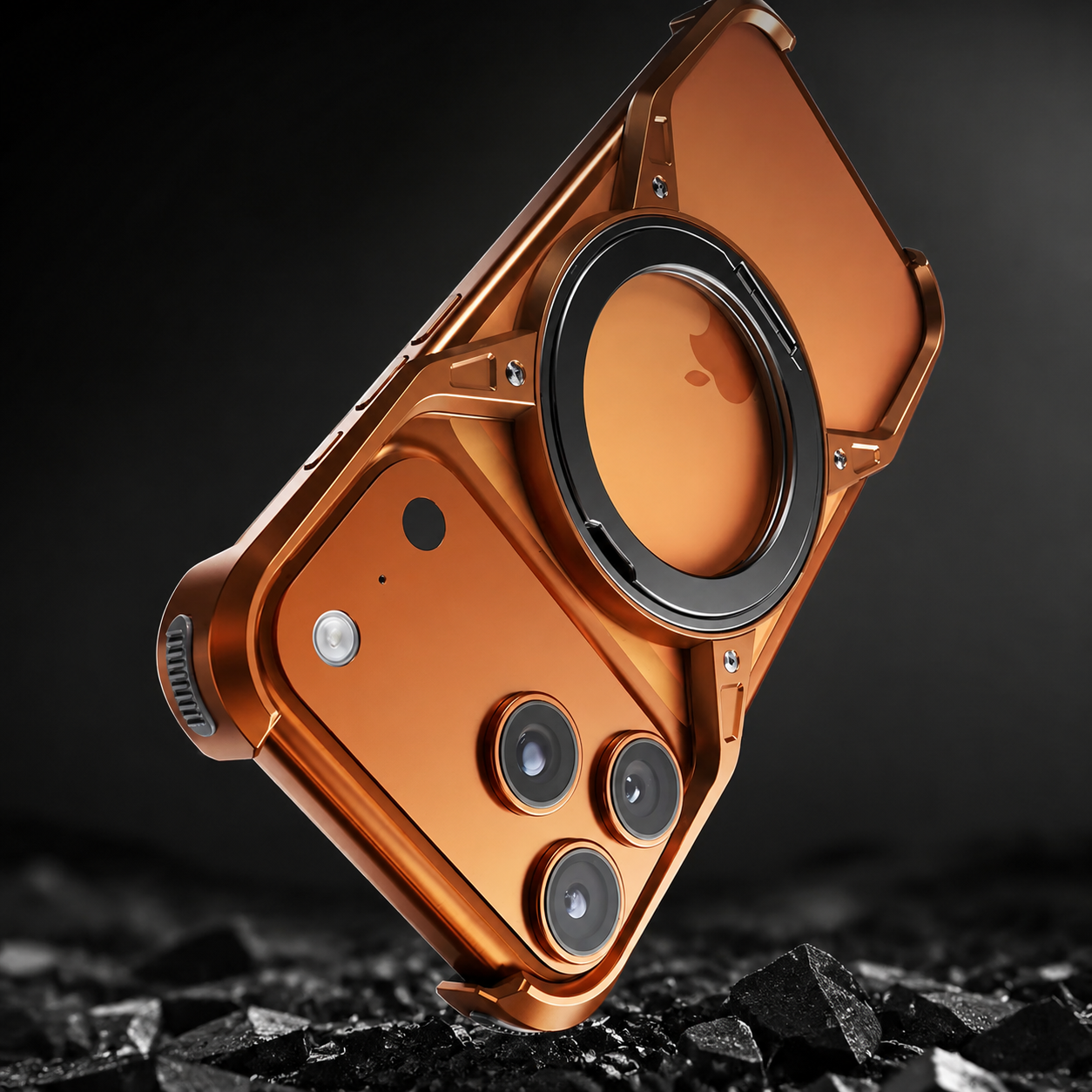 Premium iPhone Case MagSafe Compatible Magnetic Aluminum Bumper Frame Cover 360 Rotating Ring Stand Shockproof Edge Protection Camera Lens Guard Slim Design