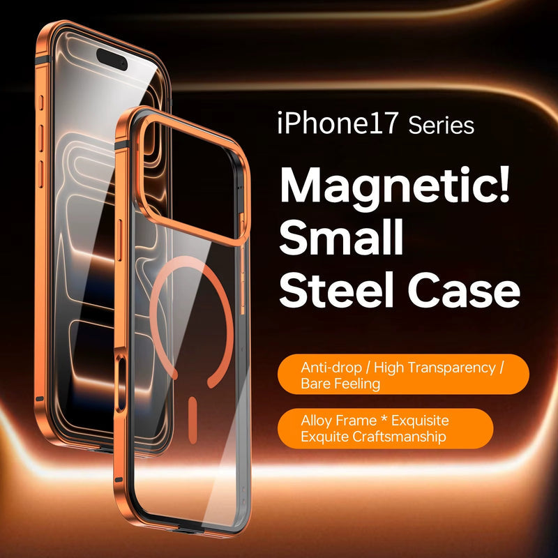 Premium iPhone Case MagSafe Compatible Magnetic Clear Back Aluminum Frame Shockproof Protective Cover Camera Lens Guard Slim Full Coverage Design