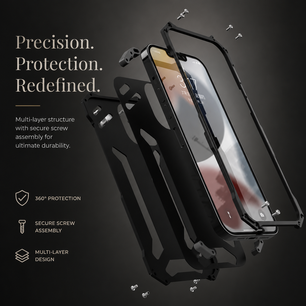 Premium iPhone Case Aluminum Alloy Metal Armor Cover Cooling Design Shockproof Anti Scratch Non Slip Heavy Duty Full Coverage Protective Design
