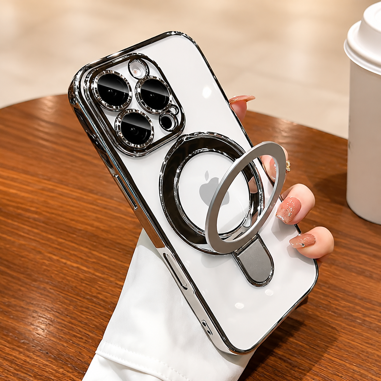 Premium iPhone Case MagSafe Compatible Magnetic Protective Cover Transparent Acrylic Back Built-in Stand Shockproof Camera Protection Slim Full Coverage