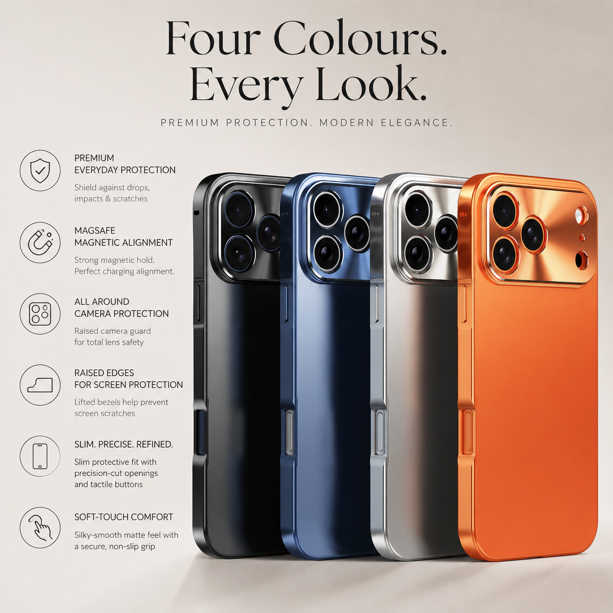 Premium iPhone Case Ultra Thin Aluminum Frame Frosted Matte Back Cover Shockproof Protective Camera Lens Guard Slim Design Full Coverage Anti Fingerprint