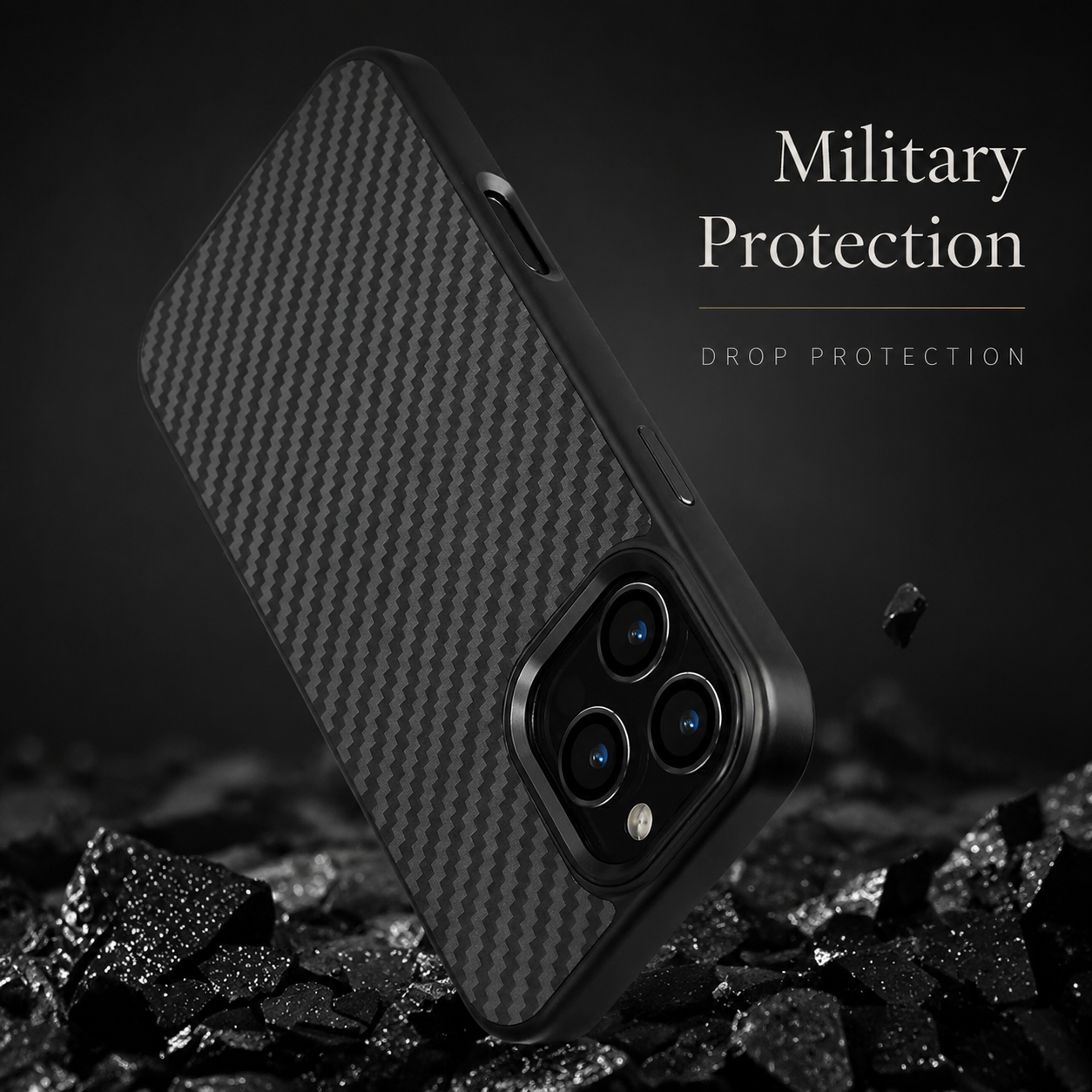 Premium iPhone Case Carbon Fiber Aramid Armor Cover Metal Frame Shockproof Full Coverage Anti Scratch Wireless Charging Slim Protective Design