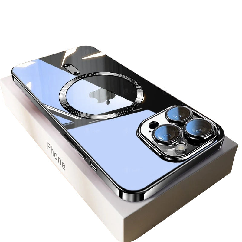 Premium iPhone Case MagSafe Compatible Magnetic Transparent Protective Cover Hard PC Back Silicone Bumper Shockproof Camera Lens Protection Anti Scratch Slim Design