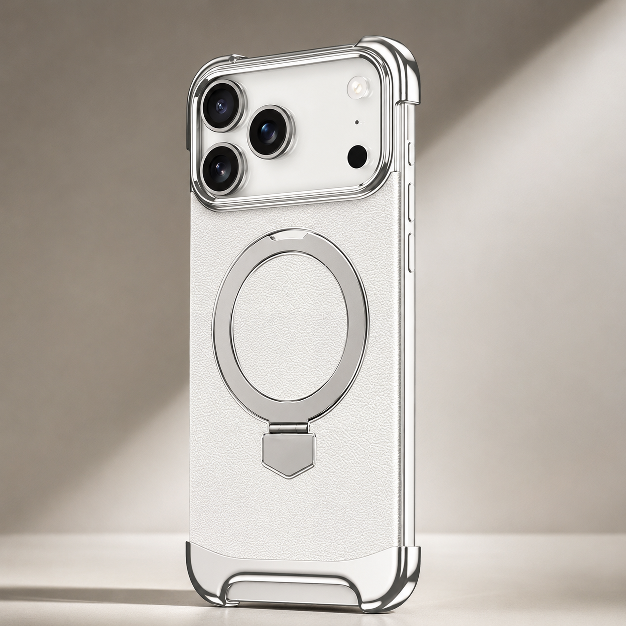 Premium iPhone Case MagSafe Compatible Frameless Magnetic Leather Back Metal Bumper Stand Shockproof Camera Lens Guard Ultra Thin Design