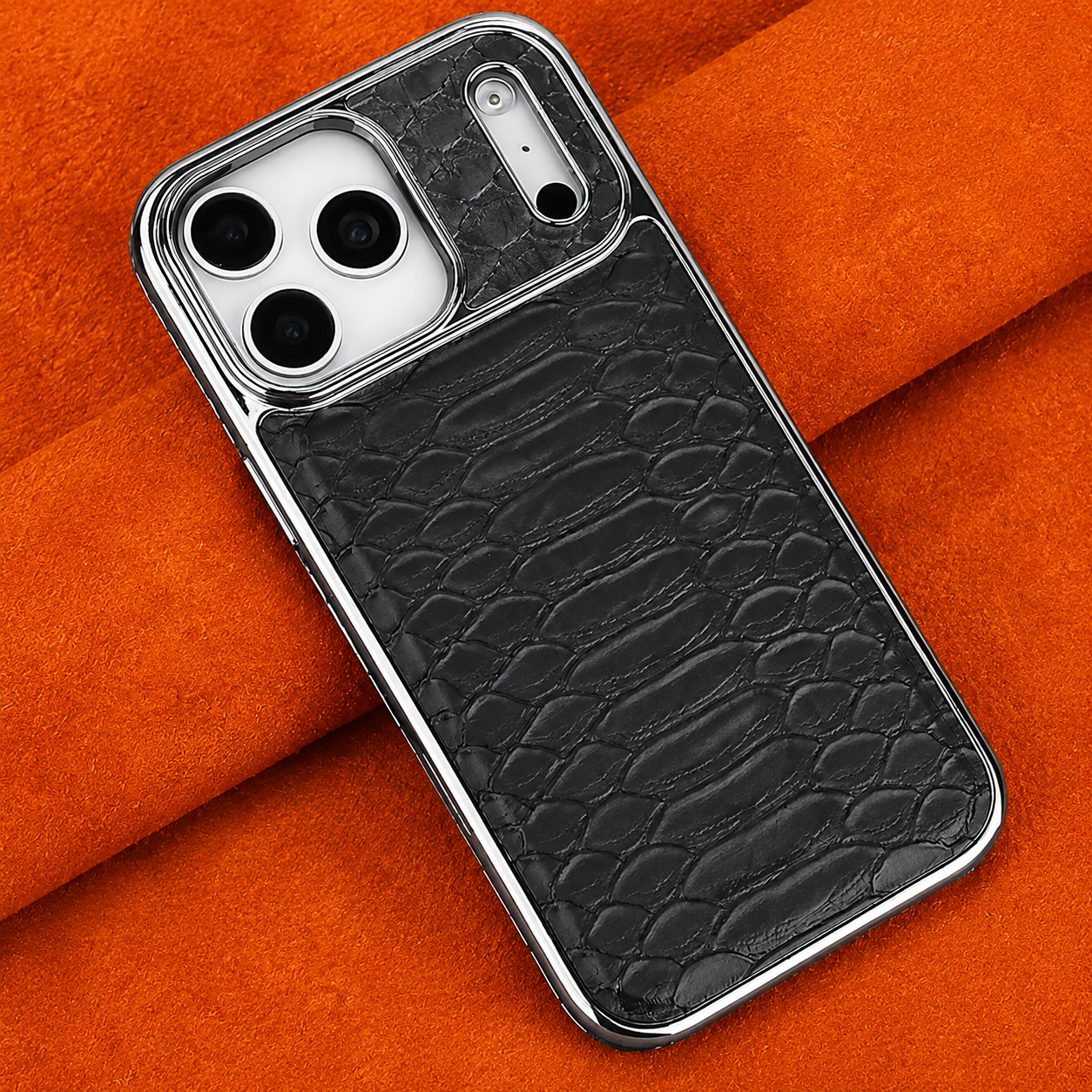 Premium iPhone Case Leather Snake Pattern Cover Soft Flannel Lining Anti Scratch Non Slip Slim Lightweight Protective Fashion Design Half Wrapped