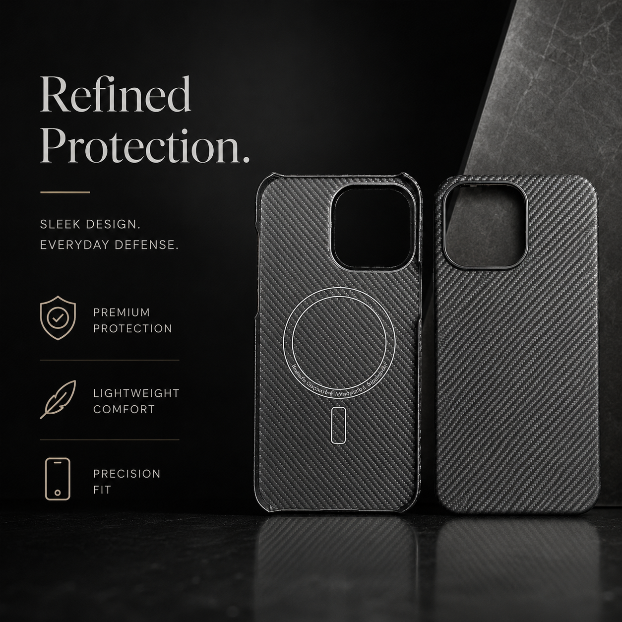 Premium iPhone Case MagSafe Compatible Ultra Thin Aramid Fiber Cover Carbon Texture Shockproof Lightweight Anti Scratch Half Wrapped Protective Design