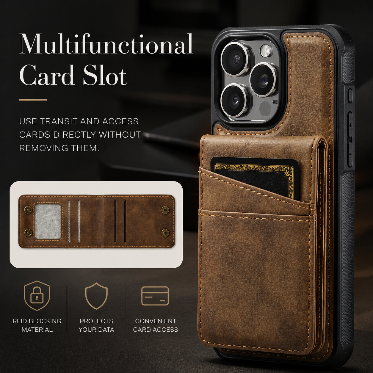 Premium iPhone Case Magnetic Detachable Wallet Flip Cover PU Leather Card Holder Cash Pocket Wrist Strap Shockproof Full Coverage Protective Design