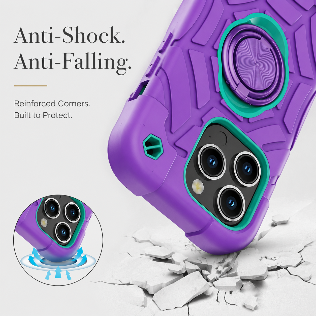 Premium iPhone Case Rugged Armor Cover Dual Layer Shockproof PC TPU Ring Holder Kickstand Anti Slip Grip Full Protection Design