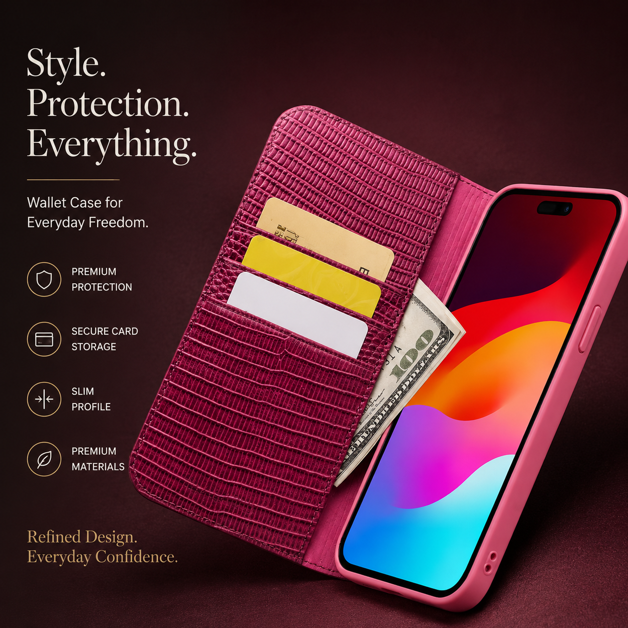 Premium iPhone Case Genuine Leather Wallet Flip Cover Card Holder Slim Shockproof Protective Cover Anti Scratch Lightweight Full Protection