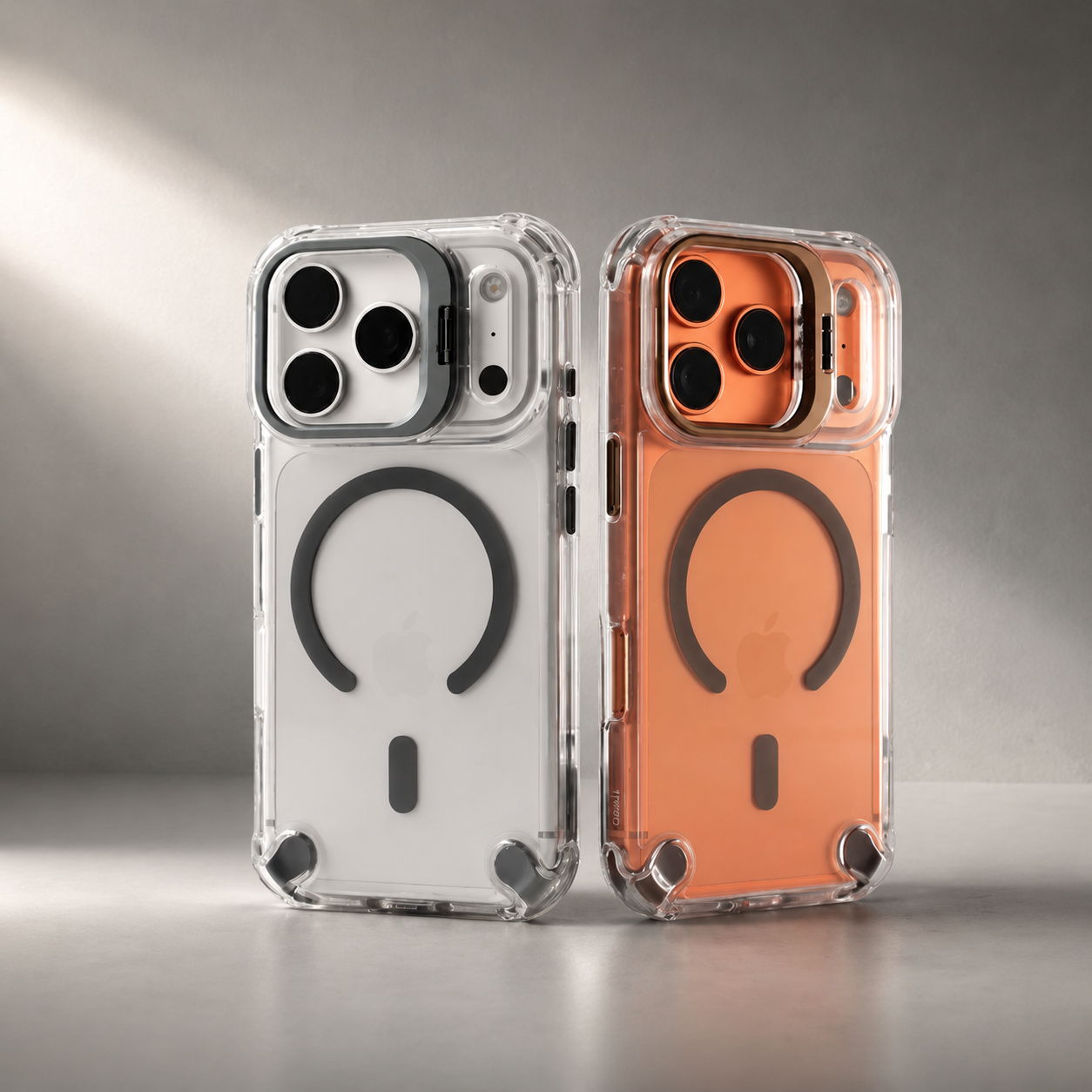 Premium iPhone Case Transparent Magnetic Shockproof Cover Glass Lens Protector Stand Holder MagSafe Compatible Non Slip Full Coverage Design