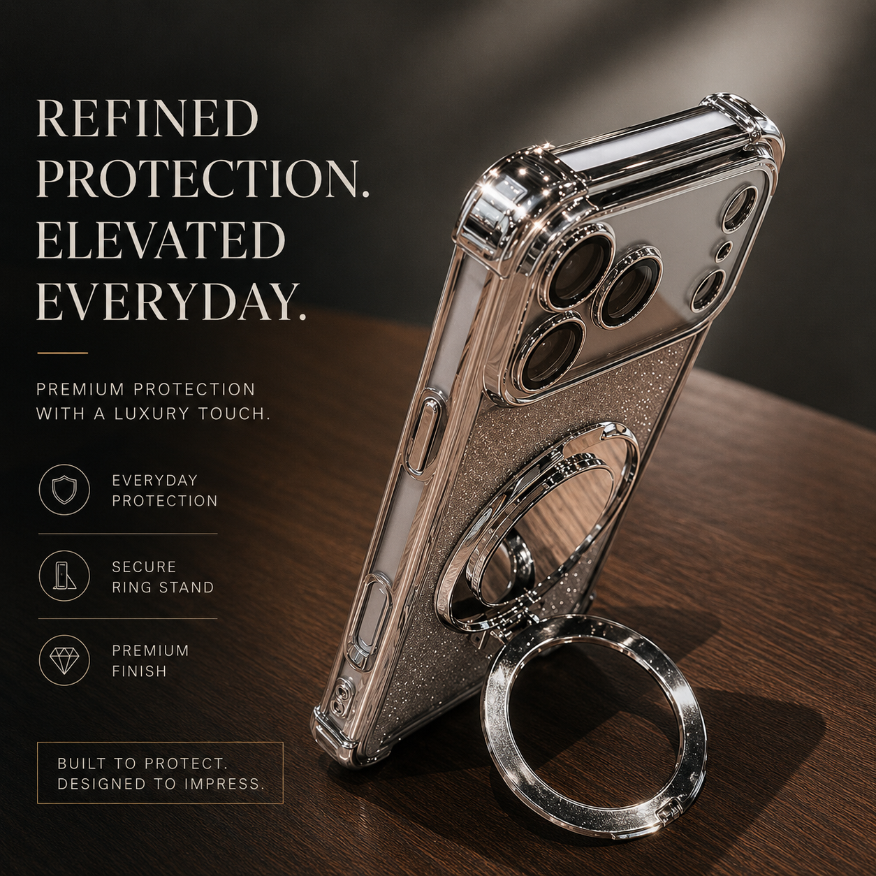 Premium iPhone Case Glitter Mirror Magnetic Bracket Cover Shockproof Silicone Non Slip Anti Scratch Full Coverage Stand Holder Protective Design