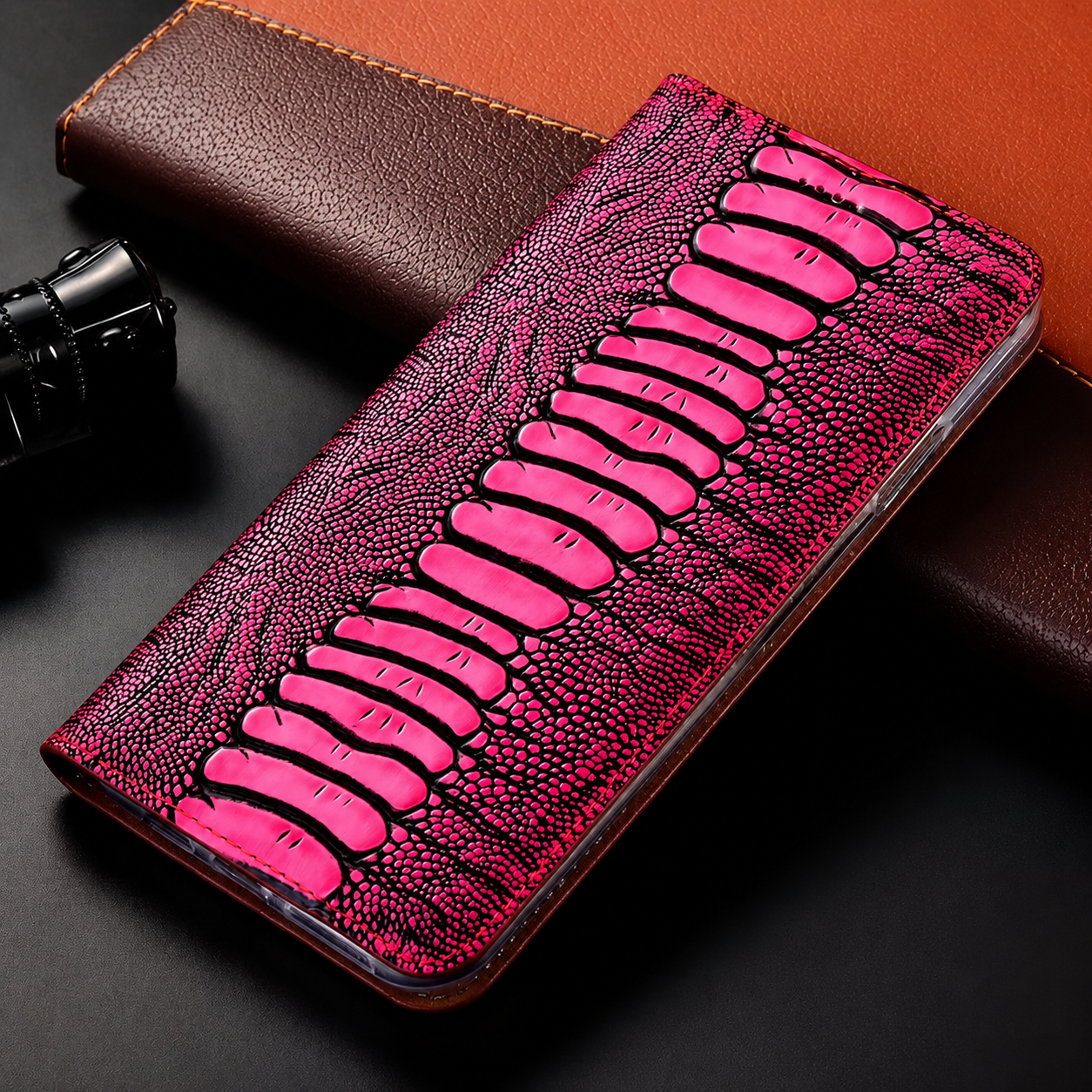 Premium iPhone Case Genuine Leather Flip Wallet Cover MagSafe Compatible Card Holder Magnetic Closure Shockproof Camera Protection Stand Full Coverage