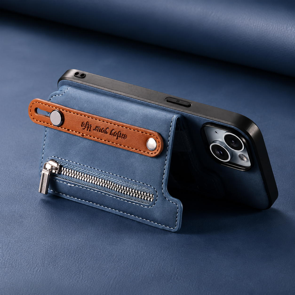 Premium iPhone Wallet Case Detachable Zipper Flip Cover PU Leather Card Holder Magnetic Closure Wrist Strap Shockproof Full Coverage Protective Design