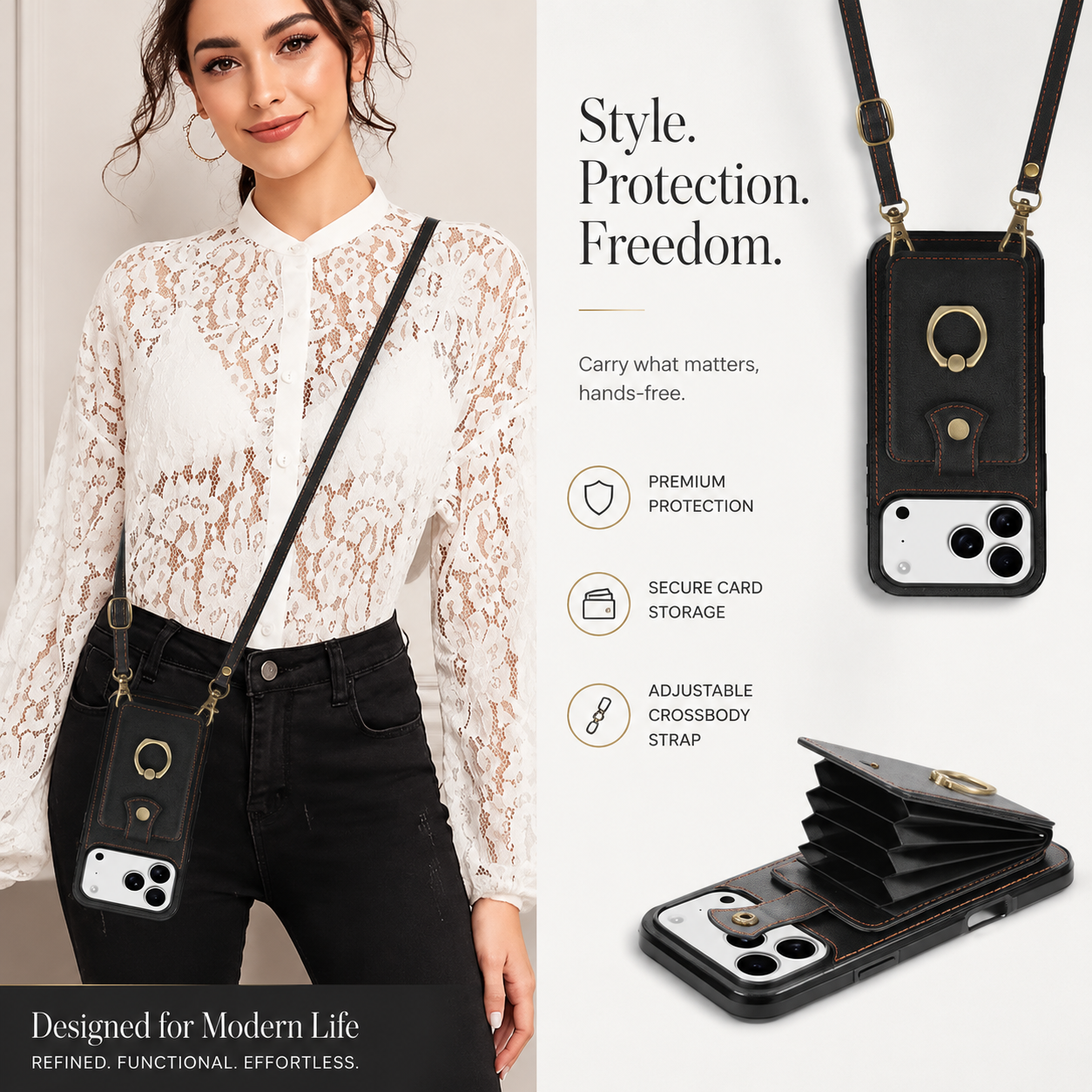Premium iPhone Case Wallet Cover Card Holder RFID Blocking Ring Kickstand PU Leather Shockproof Protective Cover Anti Scratch Slim Full Protection