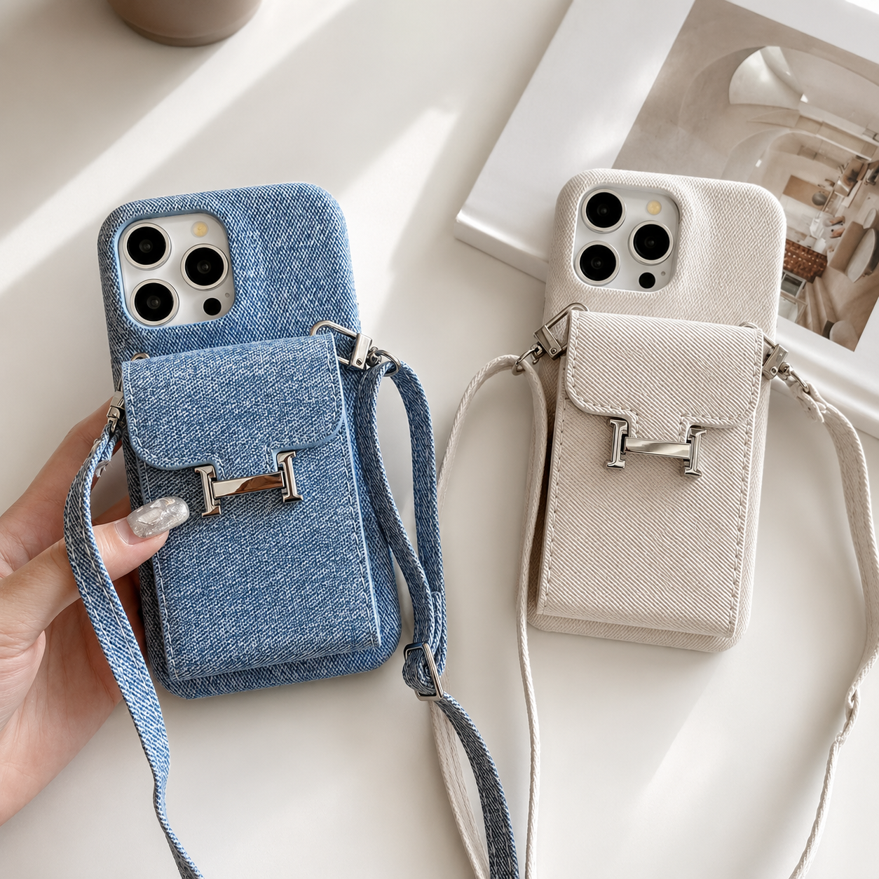 Premium iPhone Case Wallet Crossbody Flip Cover RFID Blocking Card Holder PU Leather Magnetic Closure Shockproof Full Coverage Strap Design Protective Case