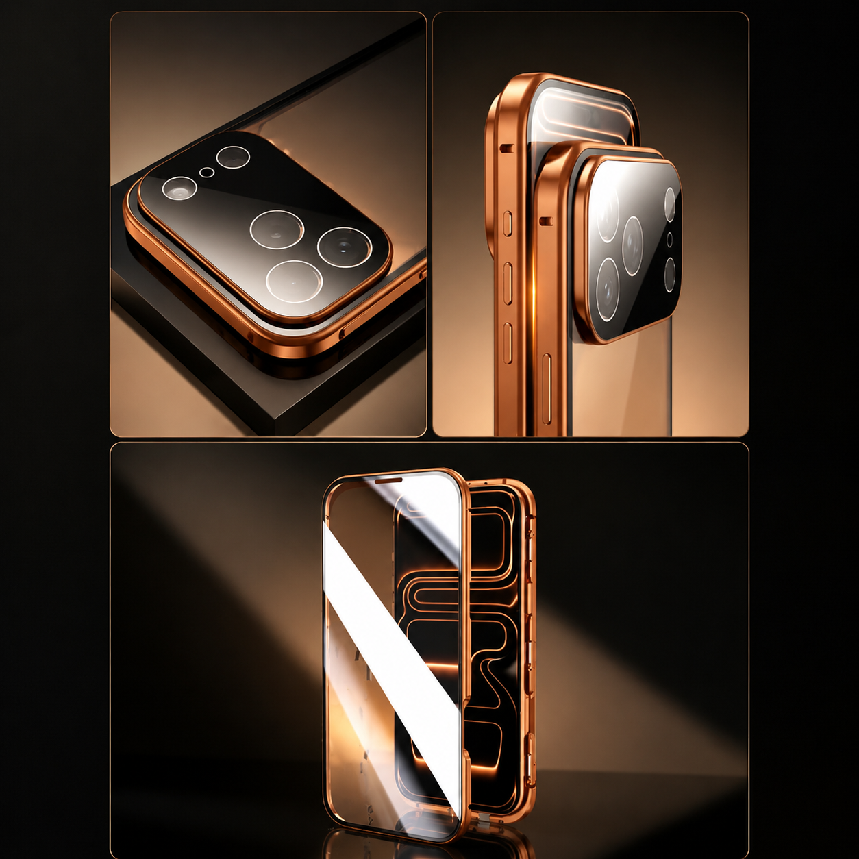 Premium iPhone Case 360 Full Body Protection Magnetic Aluminum Alloy Tempered Glass Double Sided Shockproof Snap Lock Heavy Duty Protective Design