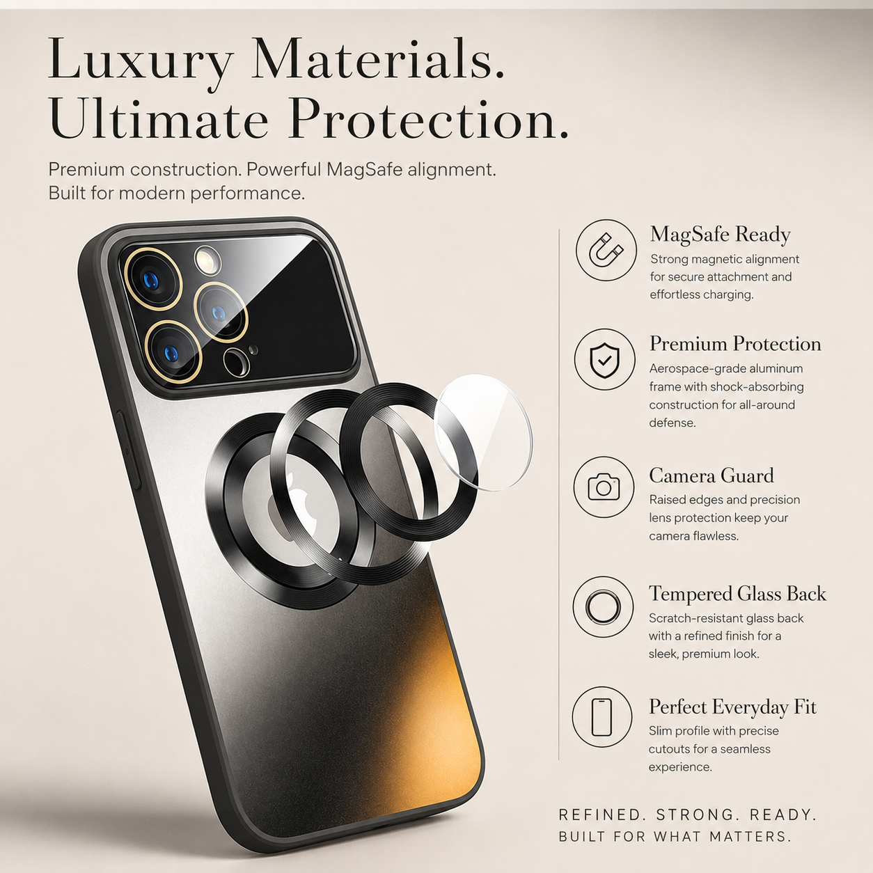 Premium iPhone Case MagSafe Compatible Magnetic Electroplated Glass Cover Shockproof Protective Camera Lens Protection Slim Reflective Hard Back
