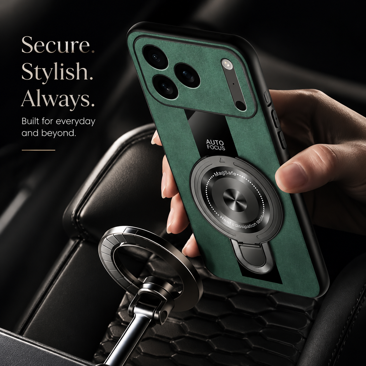 Premium iPhone Case Magnetic Matte Fiber MagSafe Compatible Ring Stand Shockproof PC TPU Silicone Hybrid Slim Full Coverage Protective Design