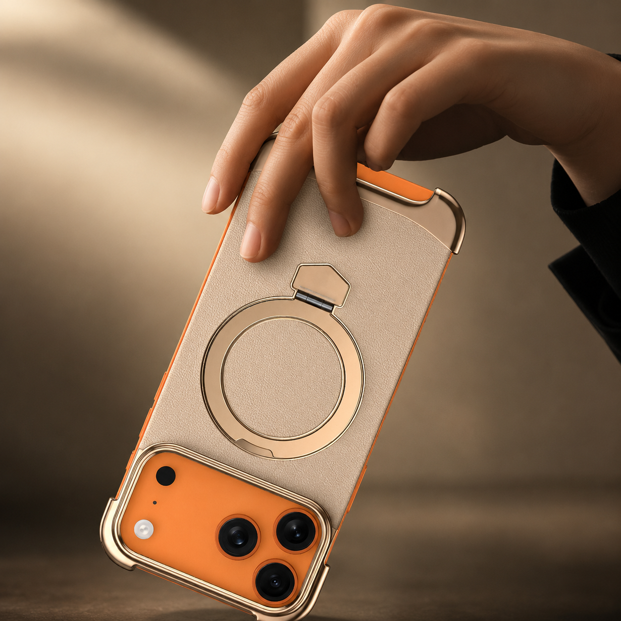 Premium iPhone Case MagSafe Compatible Frameless Magnetic Leather Back Metal Bumper Stand Shockproof Camera Lens Guard Ultra Thin Design