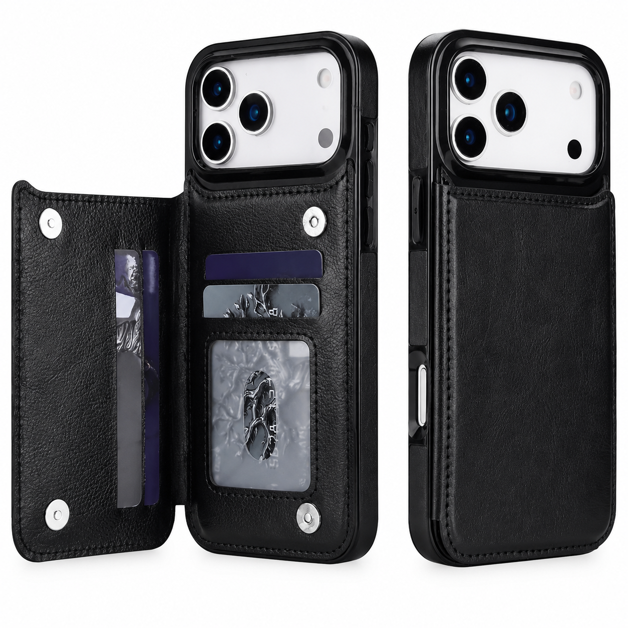 Premium iPhone Case Magnetic Flip Wallet Cover Card Holder Kickstand Shockproof Protective Faux Leather Camera Lens Guard Full Coverage Design