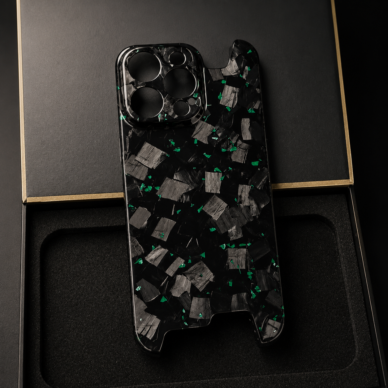 Premium iPhone Case Forged Carbon Fiber Cover Ultra Thin Glossy Lightweight Scratch Resistant Half Wrapped Slim Protective Wireless Charging Design