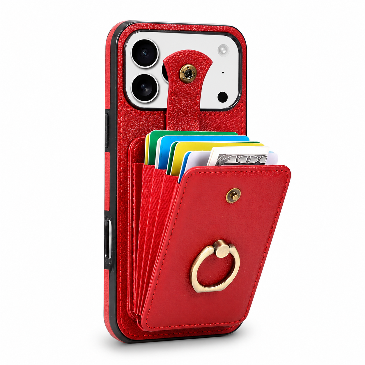 Premium iPhone Case Wallet Cover Card Holder RFID Blocking Ring Kickstand PU Leather Shockproof Protective Cover Anti Scratch Slim Full Protection