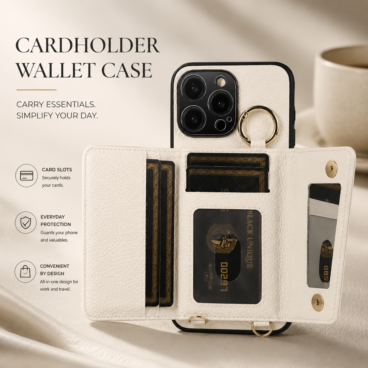 Premium iPhone Case MagSafe Compatible Magnetic Crossbody Wallet Cover PU Leather Card Holder Finger Ring Stand Strap Shockproof Full Coverage Design