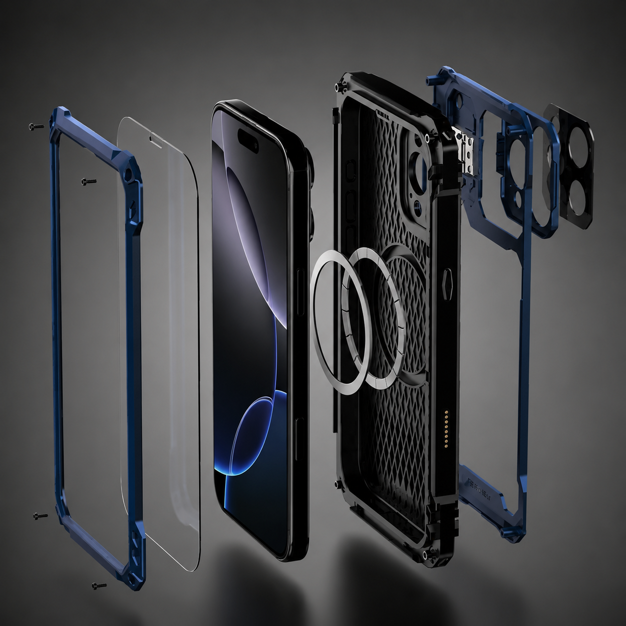 Premium iPhone Case Heavy Duty Metal MagSafe Cover Camera Guard Kickstand 9H Screen Protector Shockproof Aluminum Bumper Full Coverage Protective Design