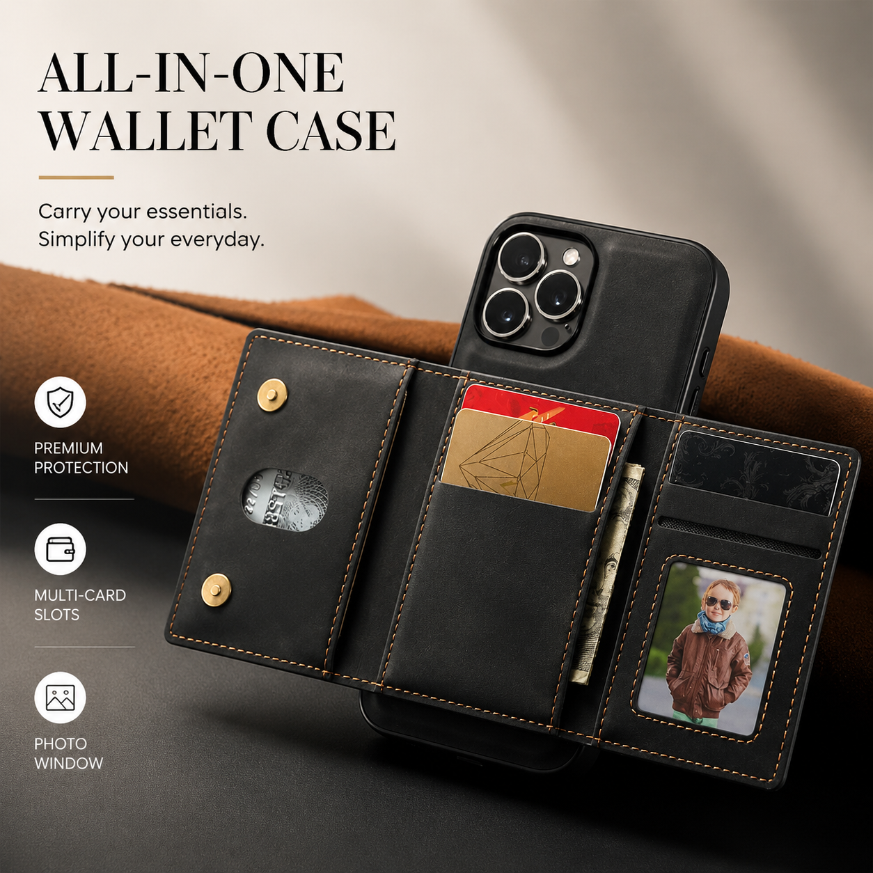 Premium iPhone Case Magnetic Leather Wallet Cover Card Holder Kickstand Money Slot Shockproof Protective Cover Anti Scratch Slim Half Wrapped