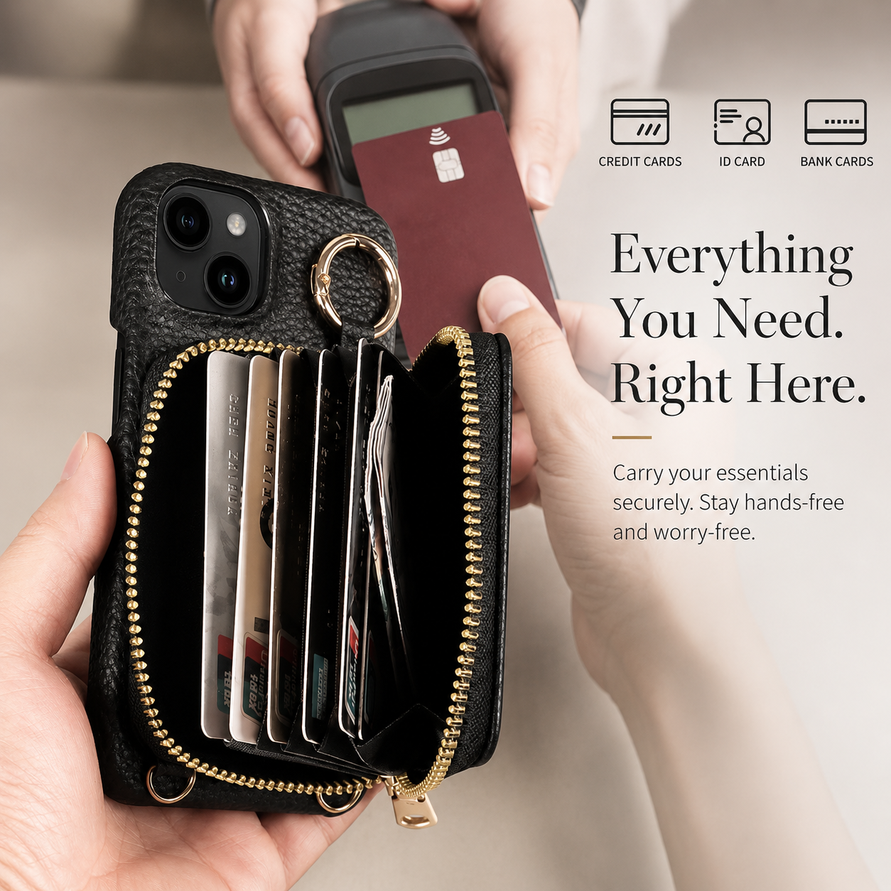 Premium iPhone Case Leather Wallet Crossbody Cover MagSafe Compatible Card Holder Zipper Pocket Magnetic Closure Shockproof Full Coverage Lanyard Strap