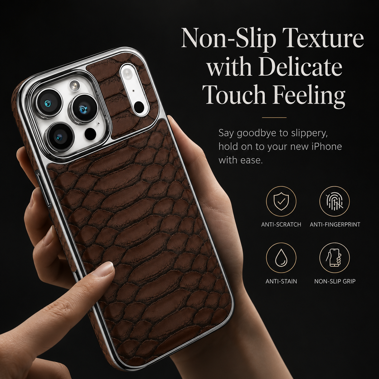 Premium iPhone Case Leather Snake Pattern Cover Soft Flannel Lining Anti Scratch Non Slip Slim Lightweight Protective Fashion Design Half Wrapped