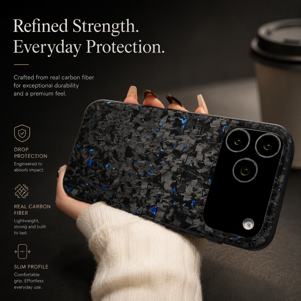 Premium iPhone Case MagSafe Compatible Forged Carbon Fiber Cover Dual Layer Shockproof Metal Lens Frame Button Protection Full Coverage Lightweight Design