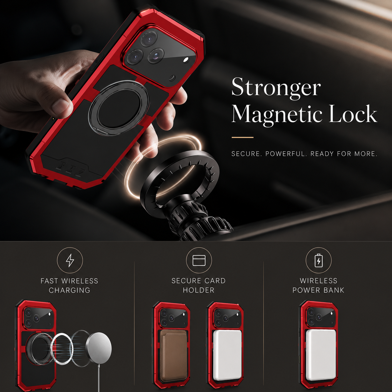 Premium iPhone Case MagSafe Compatible Magnetic Protective Cover Aluminum Armor Frame Built In Kickstand Shockproof Glass Screen Protector Full Coverage