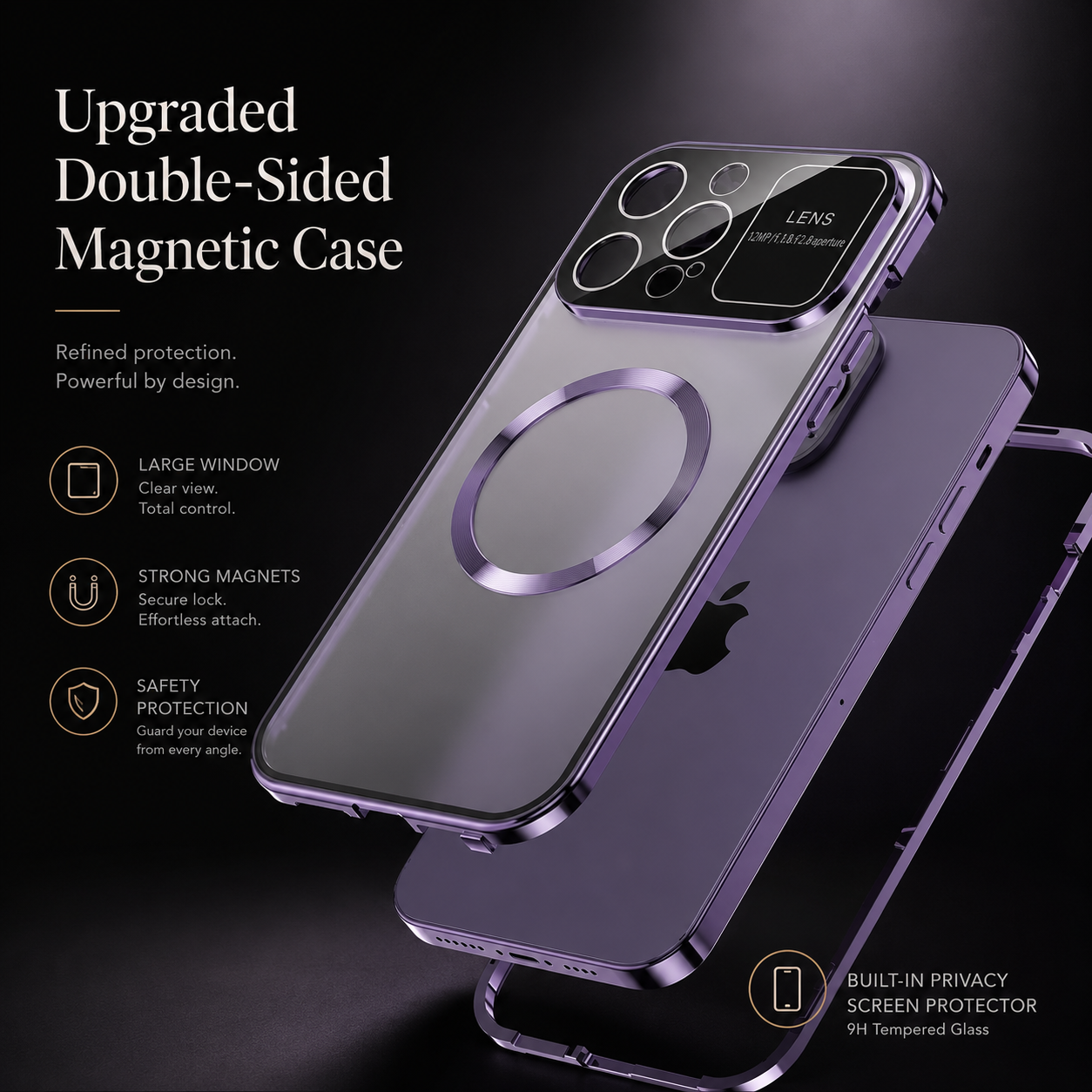 Premium iPhone Case MagSafe Compatible Magnetic Privacy Screen Protective Cover Anti Spy Frosted Glass Back Shockproof Camera Protection Ultra Thin Full Coverage