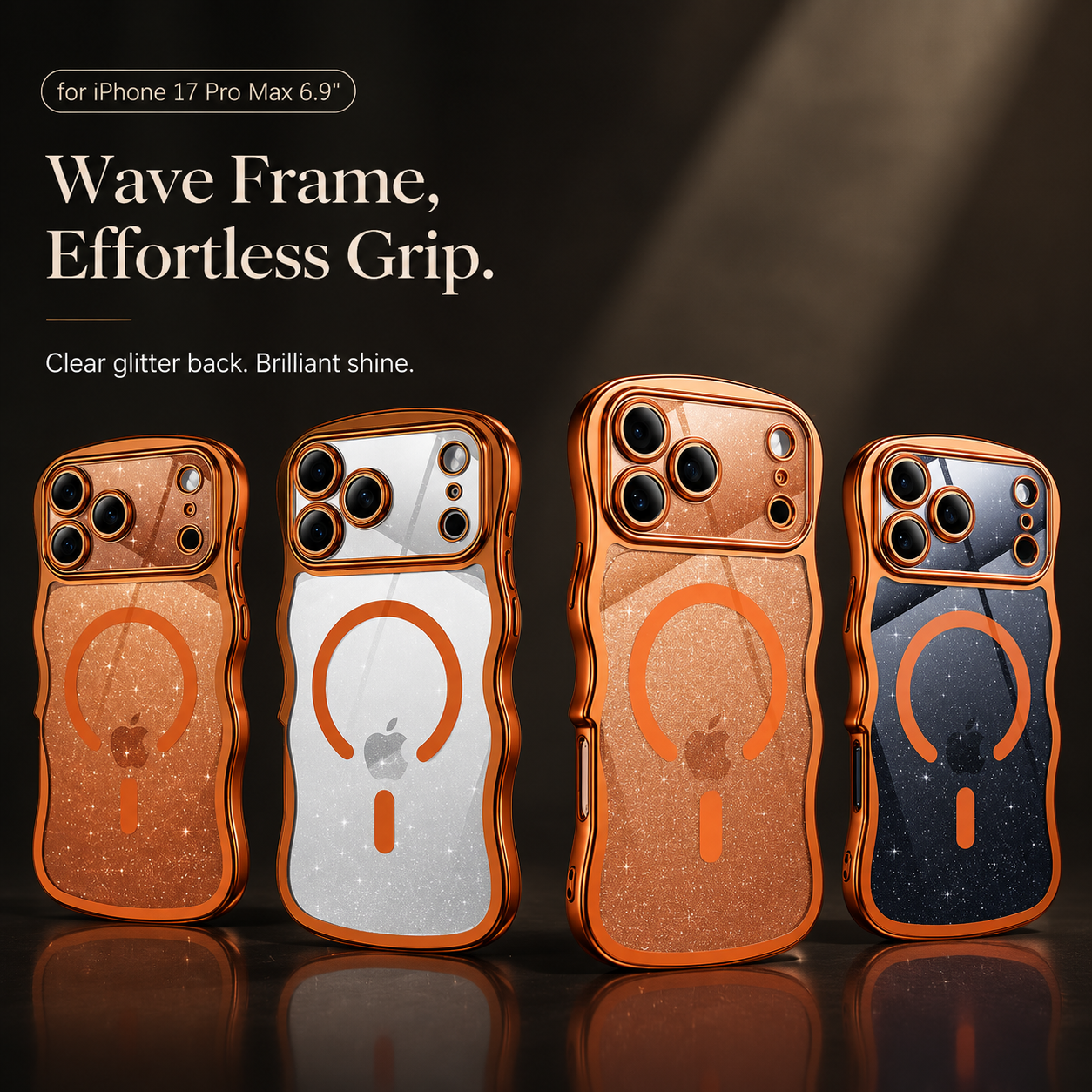 Premium iPhone Case Clear Glitter Magnetic Hard Cover MagSafe Compatible Wavy Frame Anti Slip Anti Scratch Lightweight Full Coverage Protective Design