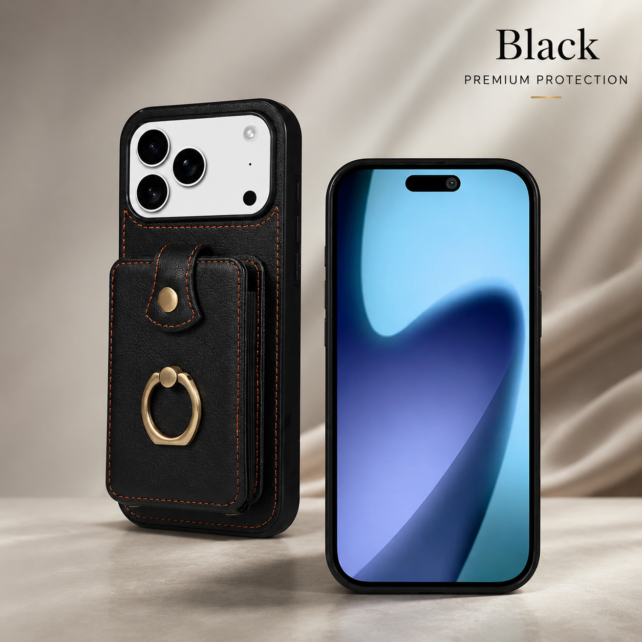 Premium iPhone Case Wallet Cover Card Holder RFID Blocking Ring Kickstand PU Leather Shockproof Protective Cover Anti Scratch Slim Full Protection