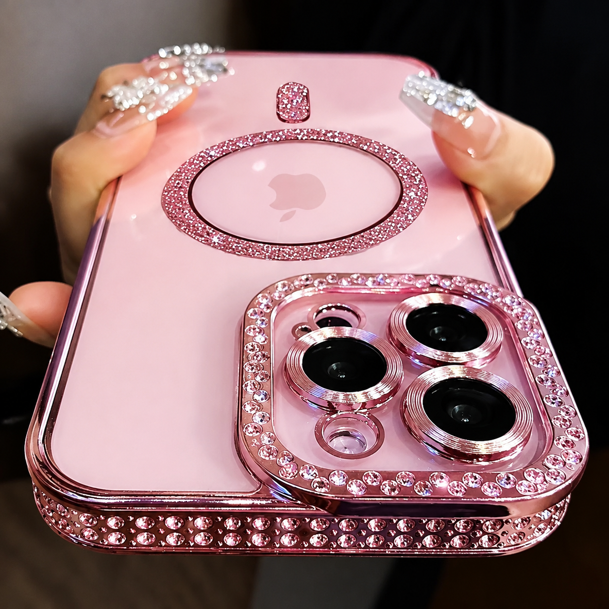 Premium iPhone Case MagSafe Compatible Transparent Glitter Diamond Design Shockproof Bumper Protective Cover Camera Lens Guard Ultra Thin Slim Design