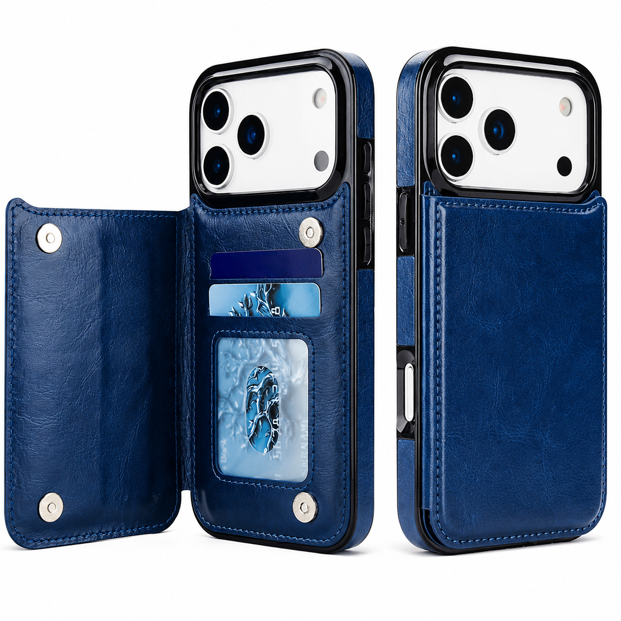 Premium iPhone Case Magnetic Flip Wallet Cover Card Holder Kickstand Shockproof Protective Faux Leather Camera Lens Guard Full Coverage Design